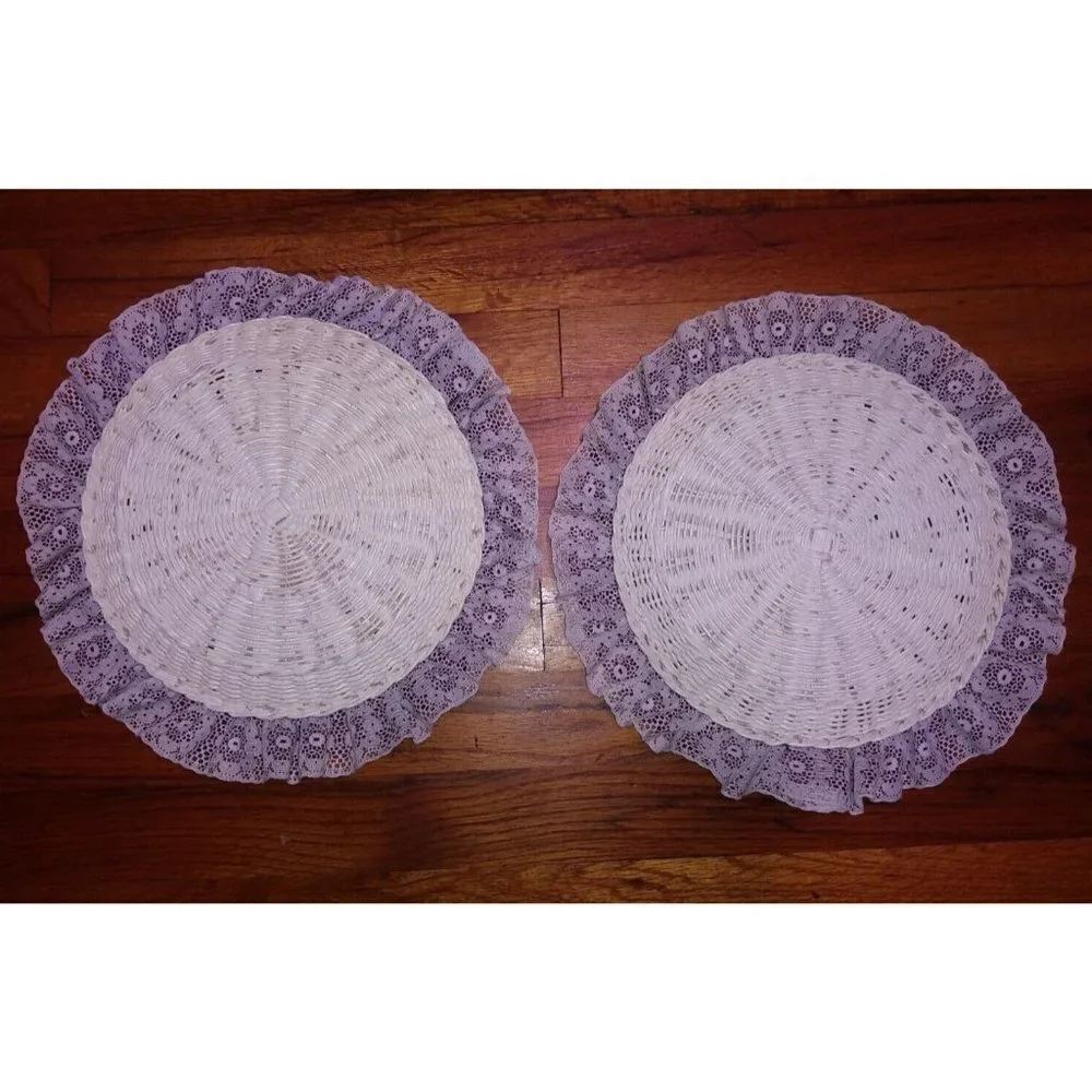 Wicker Hot Plates burgundy Lace border NEW candy/trinket dish/holders Farmhouse